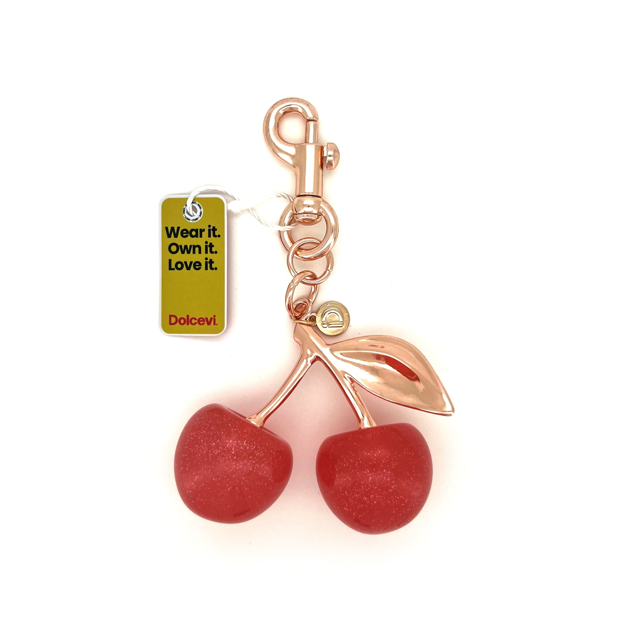 Rose Gold Sparkling Cherry Charm