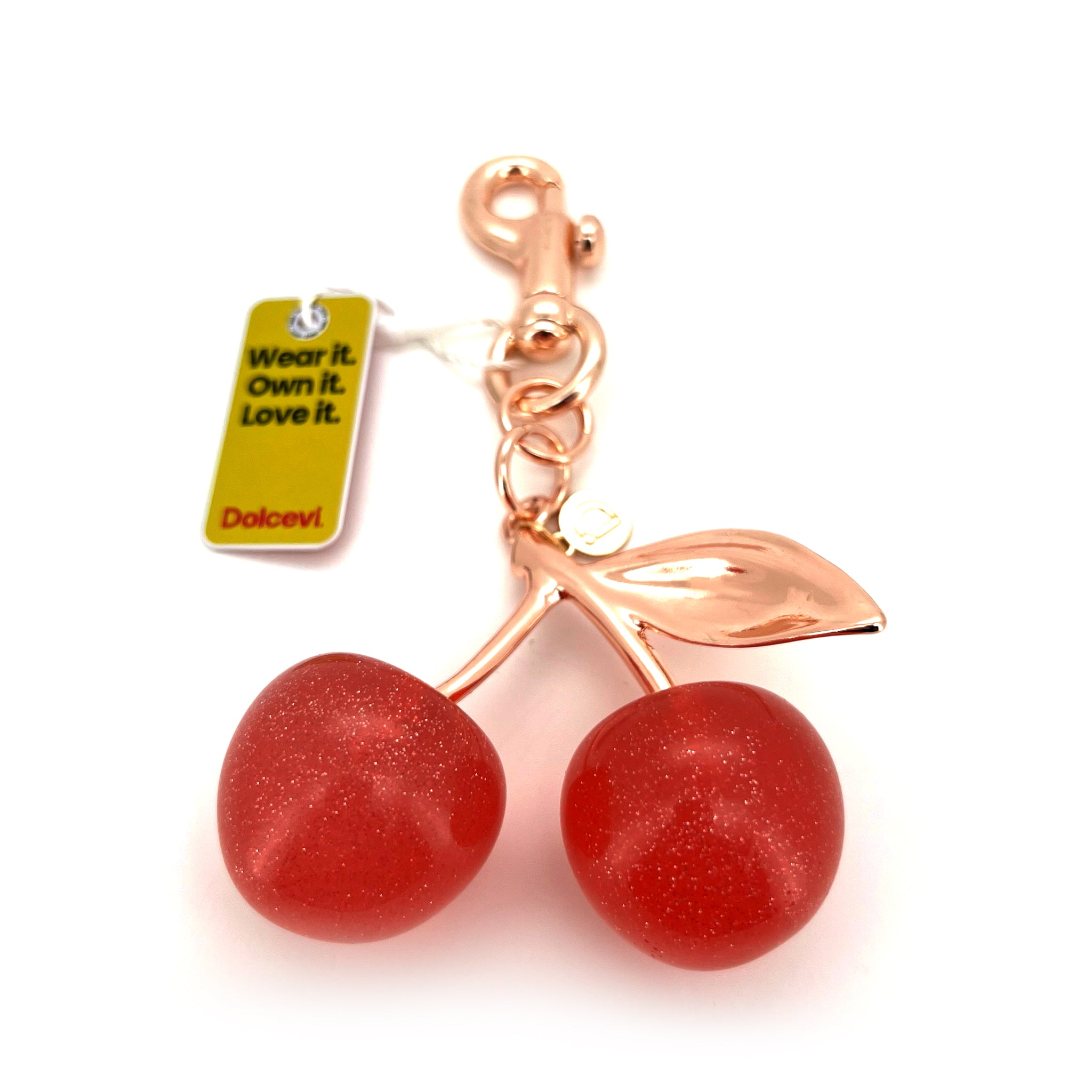 Rose Gold Sparkling Cherry Charm