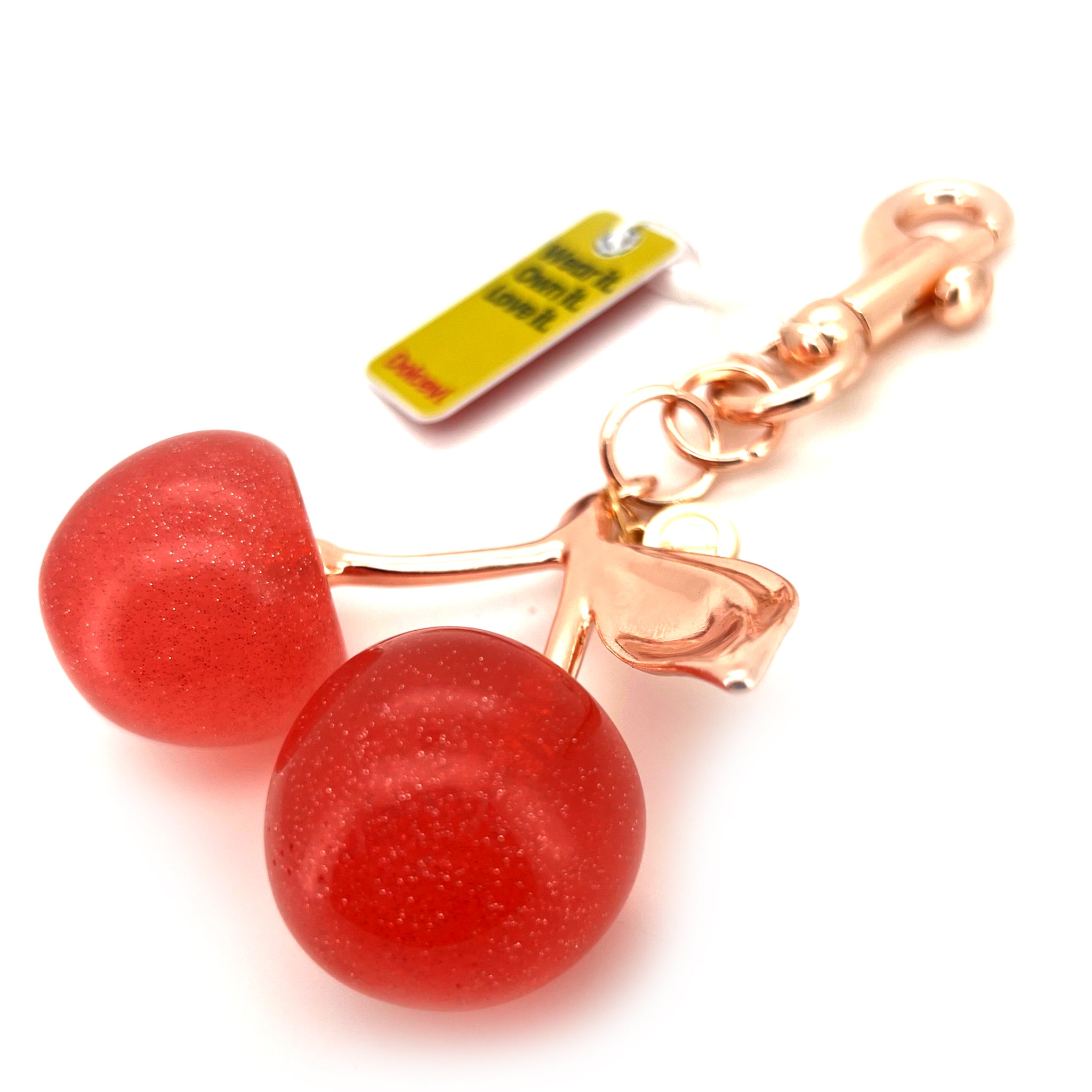 Rose Gold Sparkling Cherry Charm