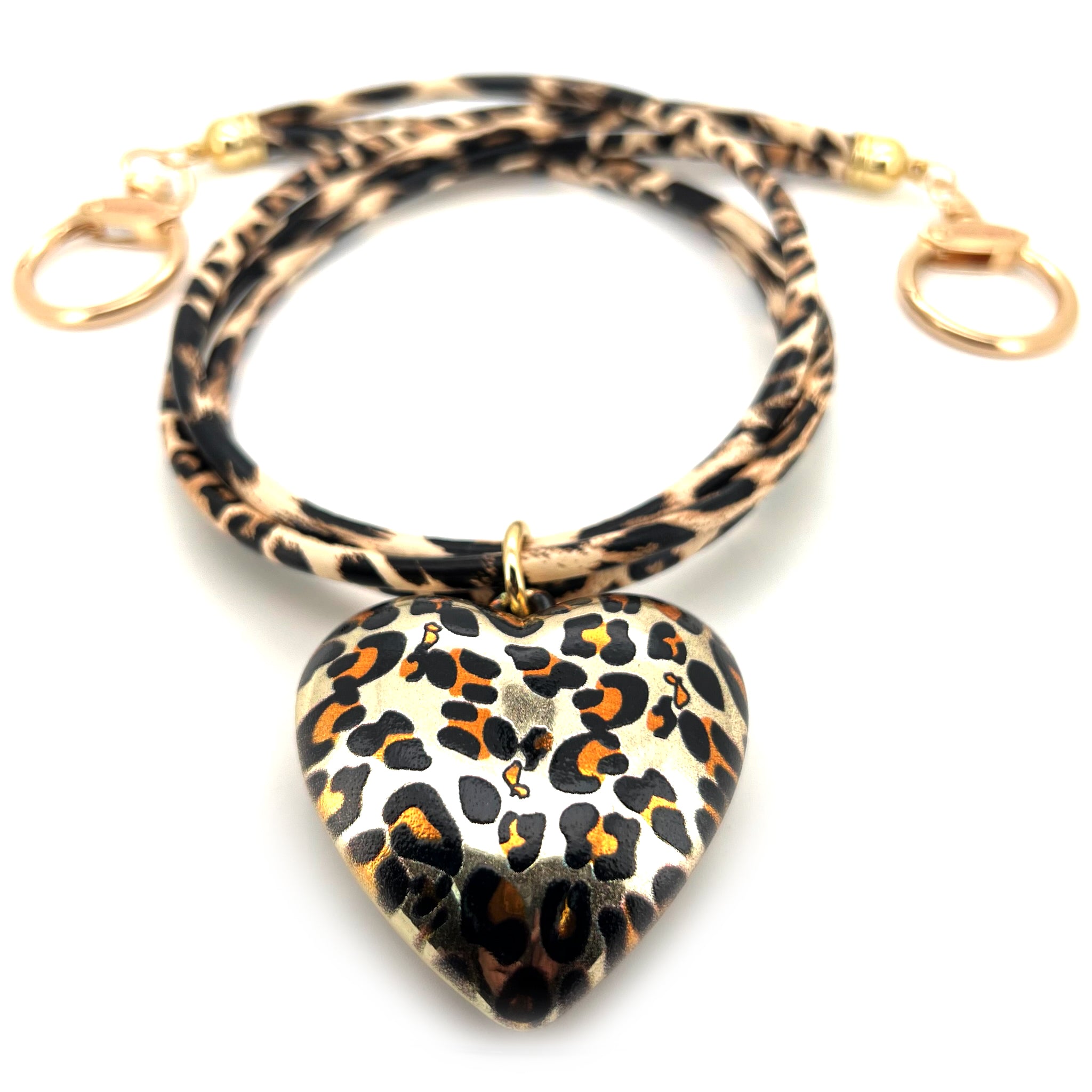 Golden Leopard Heart Charm