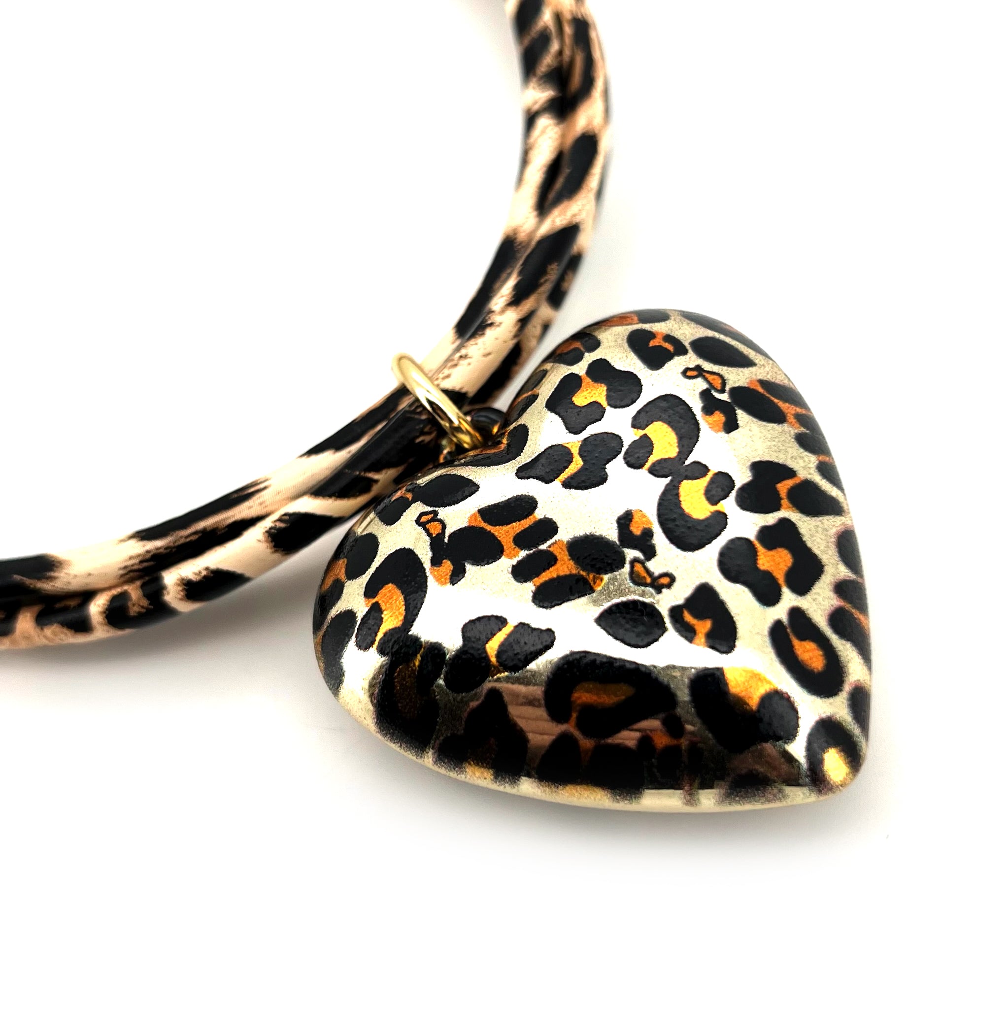 Golden Leopard Heart Charm