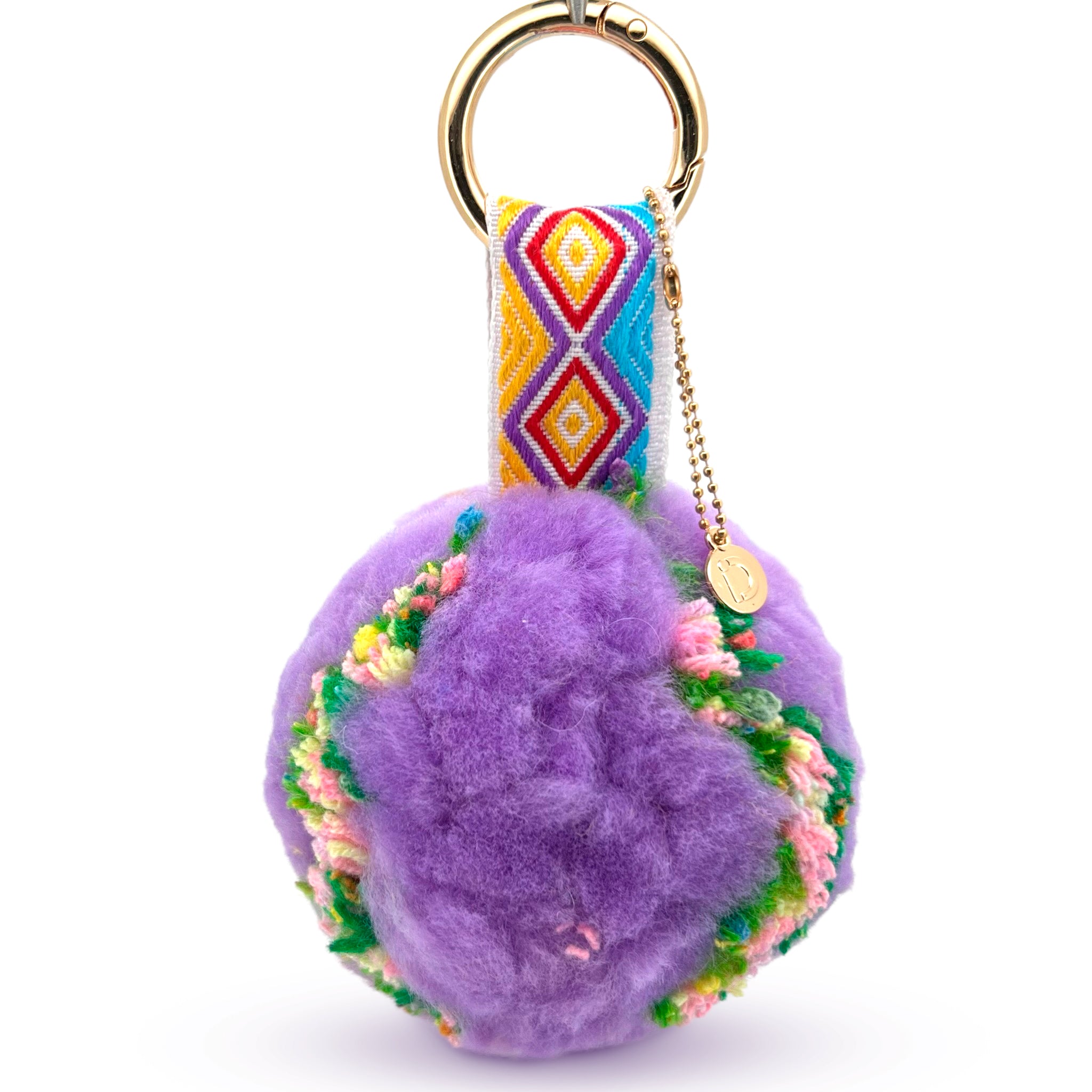Purple & Floral Pom-Pom Charm