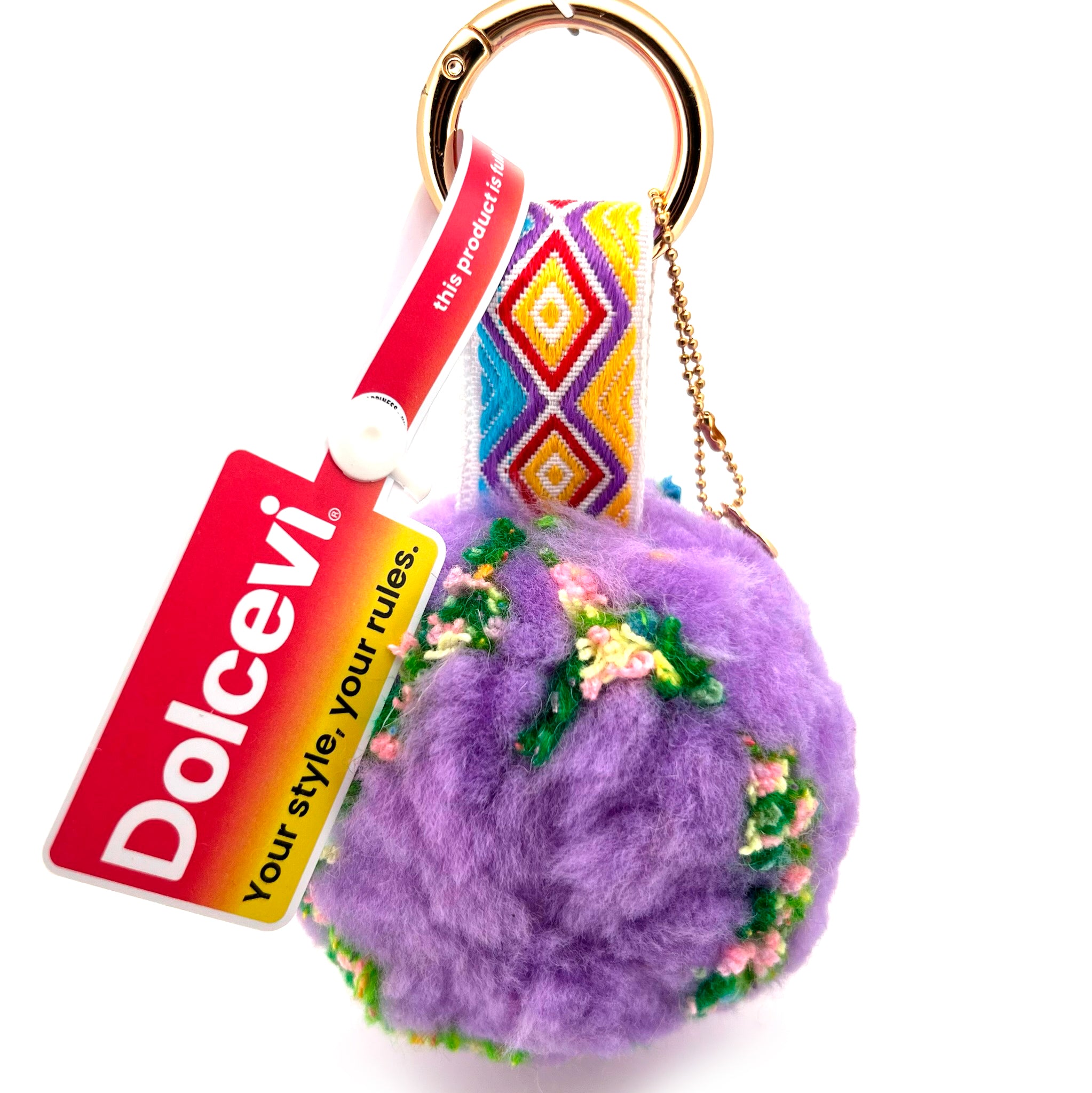 Purple & Floral Pom-Pom Charm