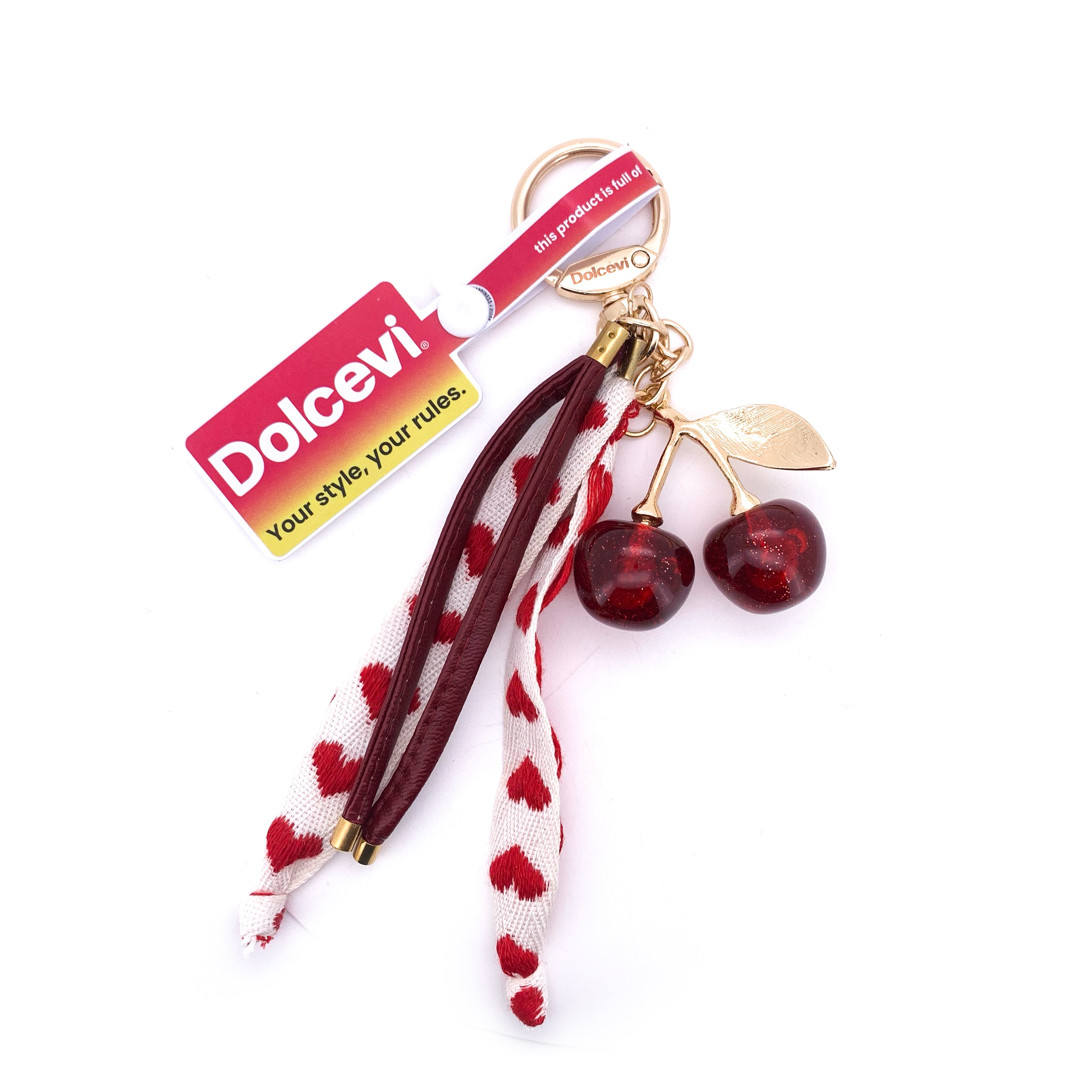 Cherry Heart Ribbon Keychain