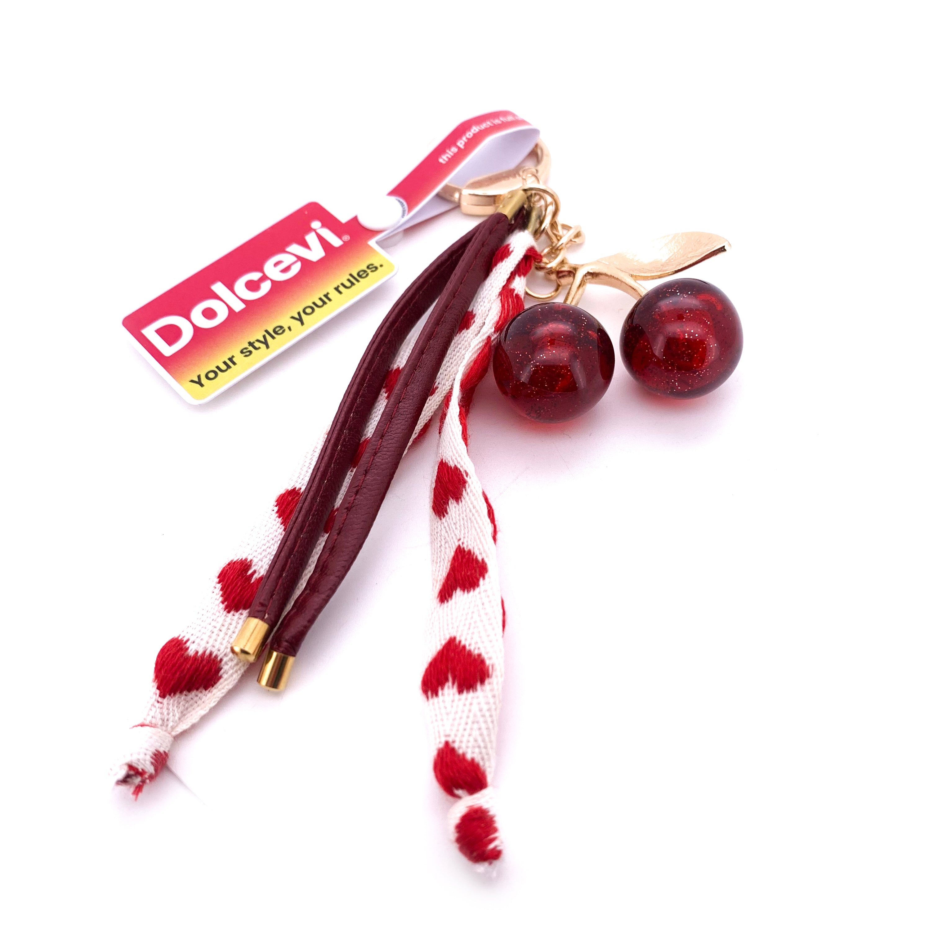 Cherry Heart Ribbon Keychain