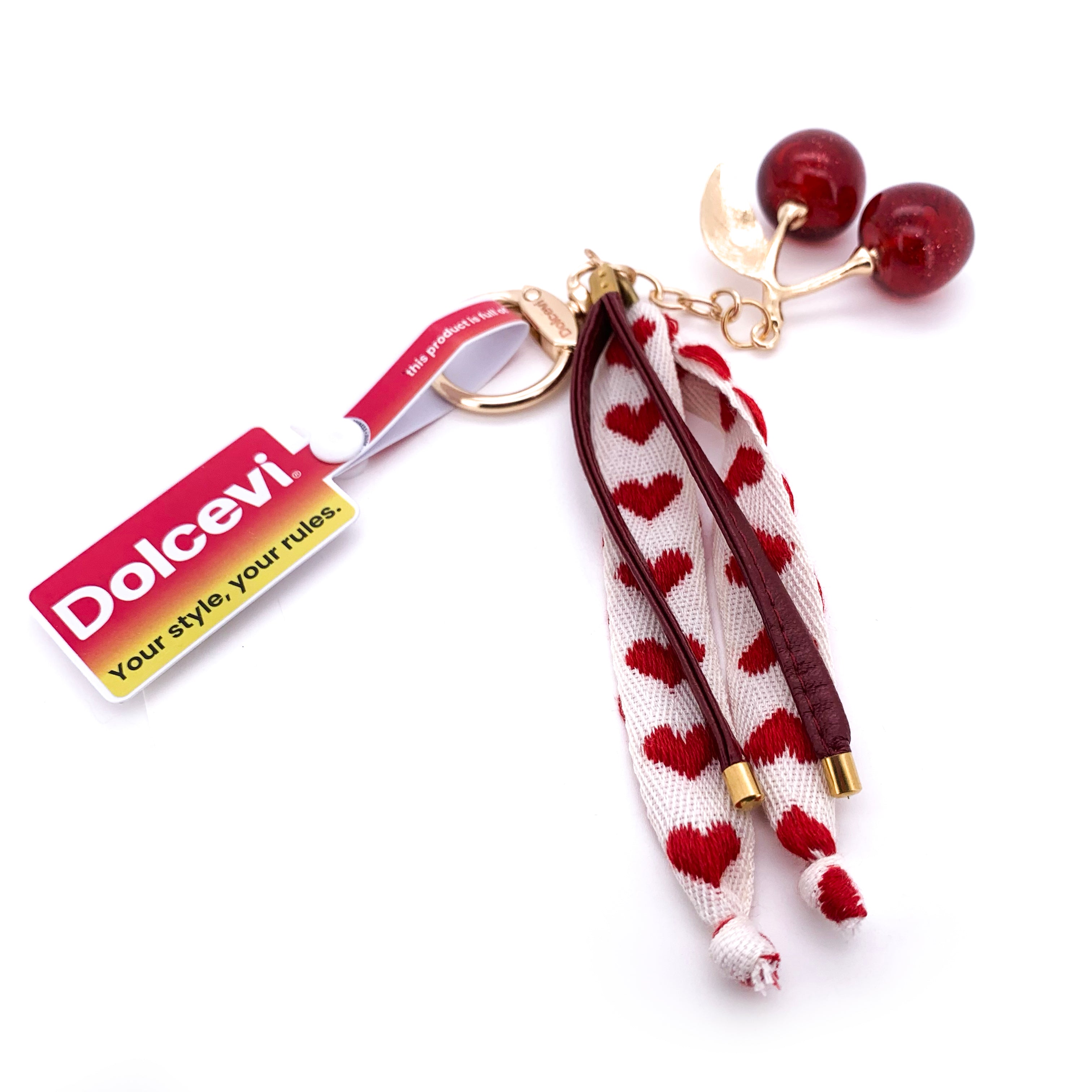 Cherry Heart Ribbon Keychain