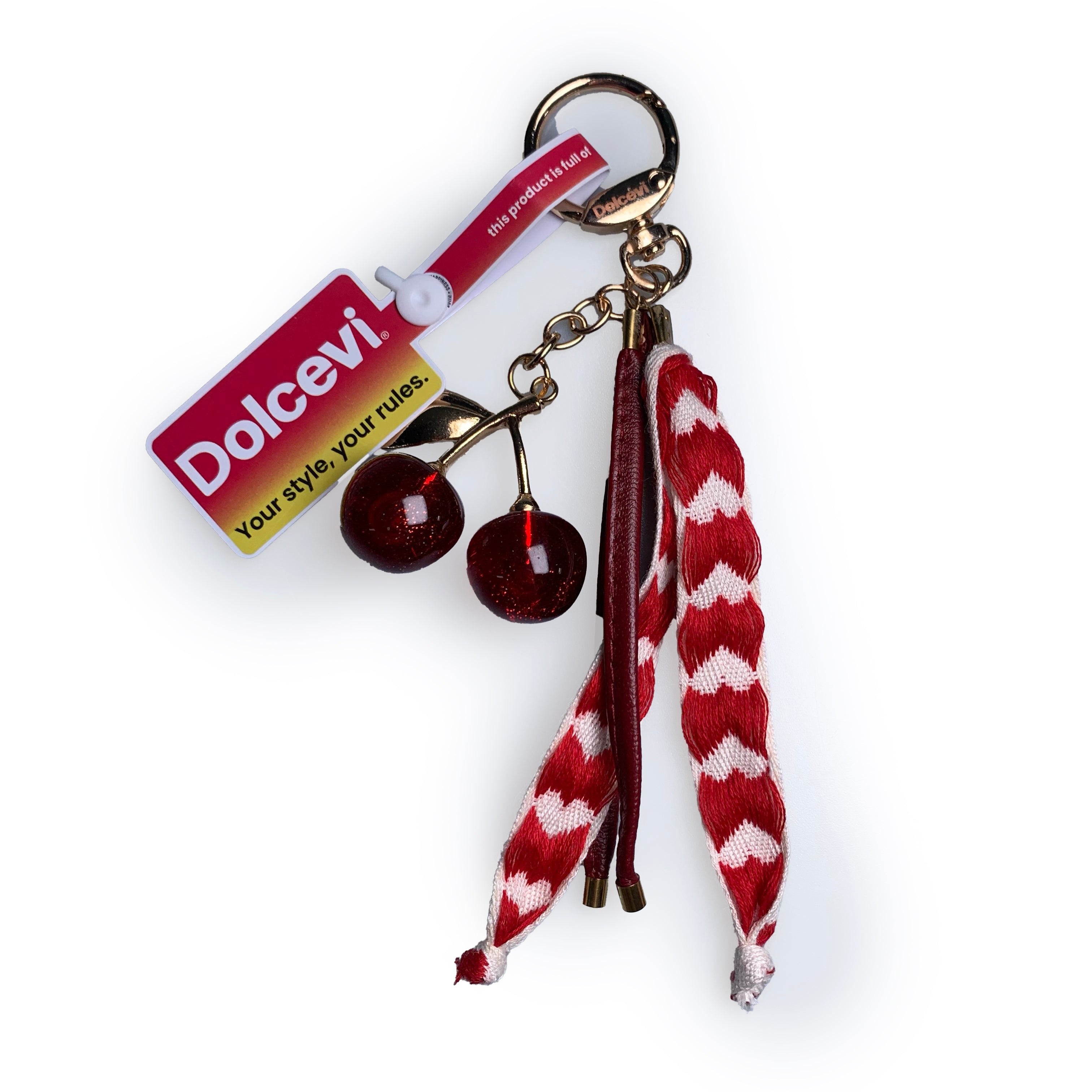 Cherry Heart Ribbon Keychain
