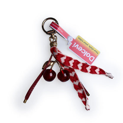 Cherry Heart Ribbon Keychain