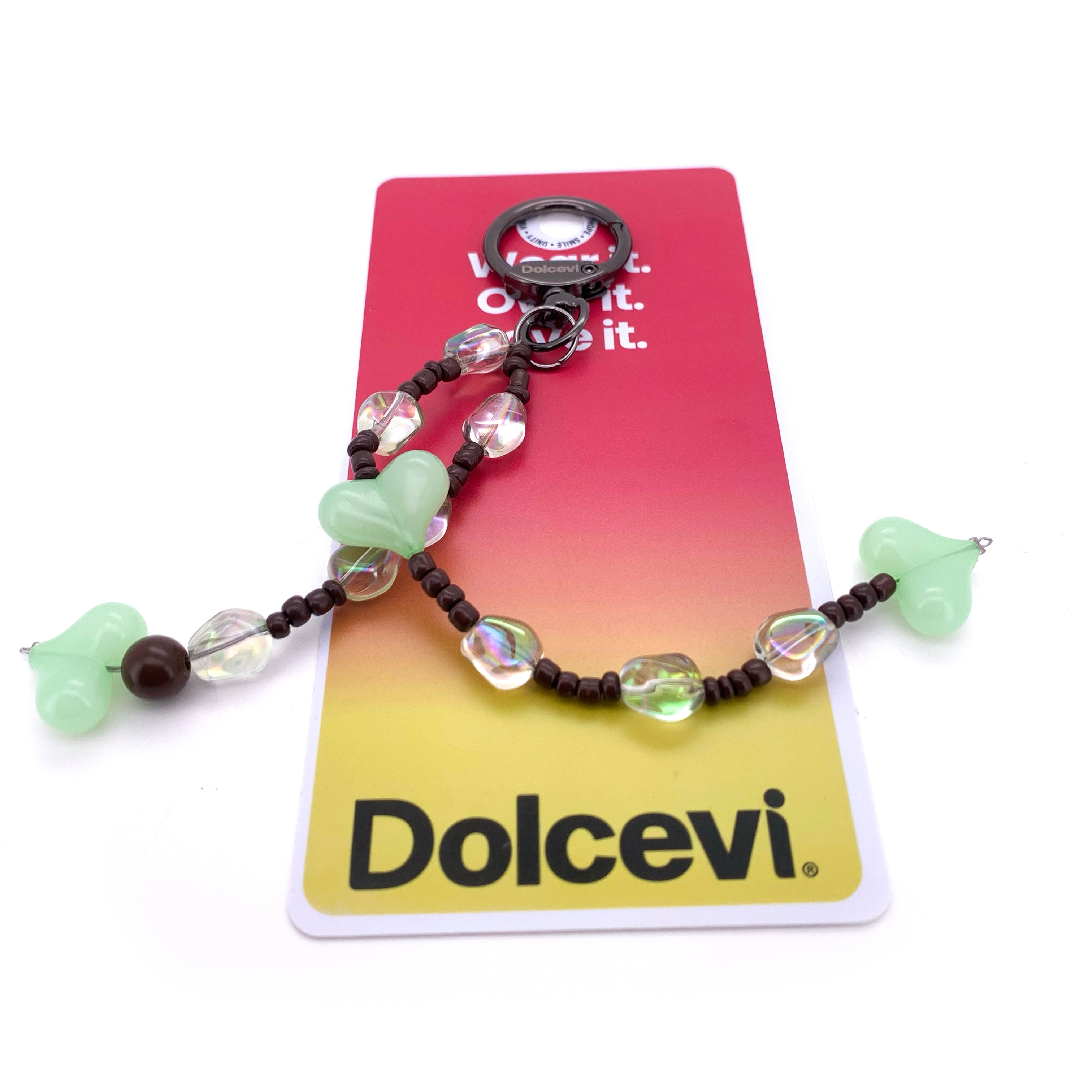 Mint Heart Beaded Keychain
