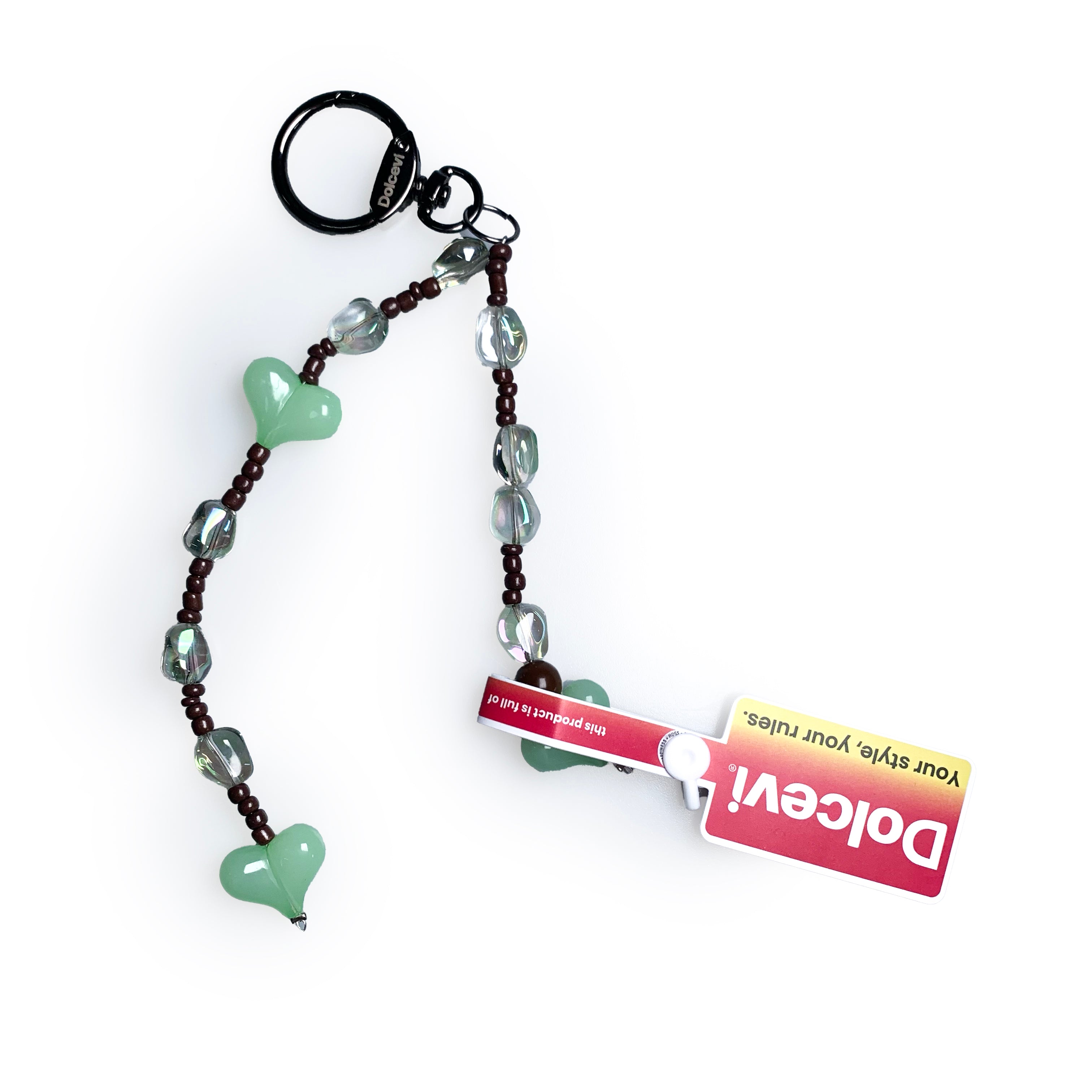 Mint Heart Beaded Keychain