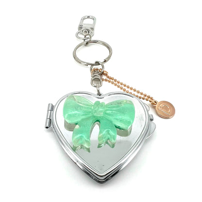 Mint Bow Heart Mirror Charm