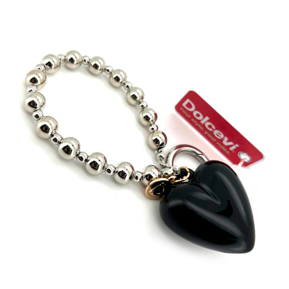 Black Heart Beaded Bracelet Charm